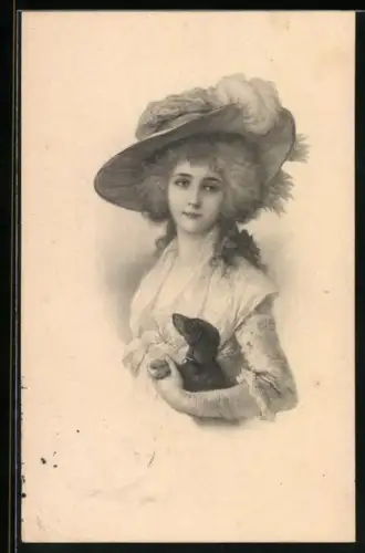 Künstler-AK M. Munk Nr. 571: Junge Dame mit Dackelwelpen