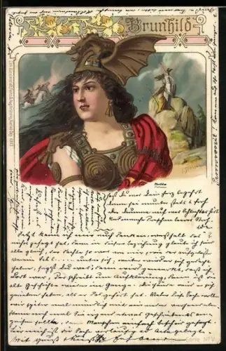 Künstler-Lithographie Franz Stassen: Brunhild, Nibelungen