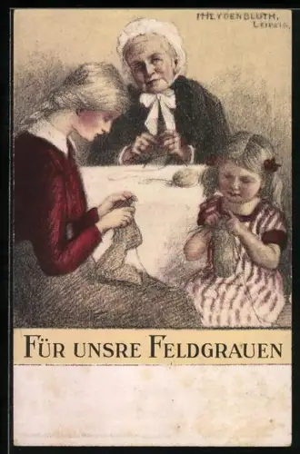 AK Die deutschen Frauen stricken Strümpfe für die Feldgrauen