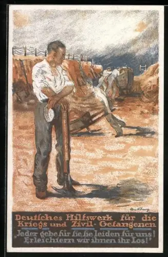 AK Kriegsgefangene arbeiten in einem Graben, Deutsches Hilfswerk für die Kriegs und Zivil Gefangenen