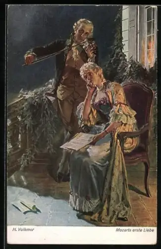 AK Mozarts erste Liebe, Mozart spielt für eine Frau Geige