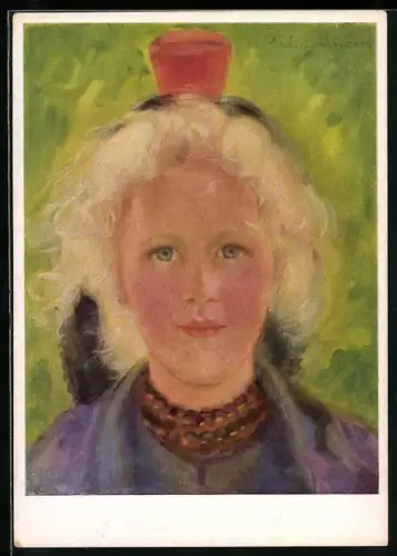 Künstler-AK Hessische Trachten, Hessenmädchen, Portrait