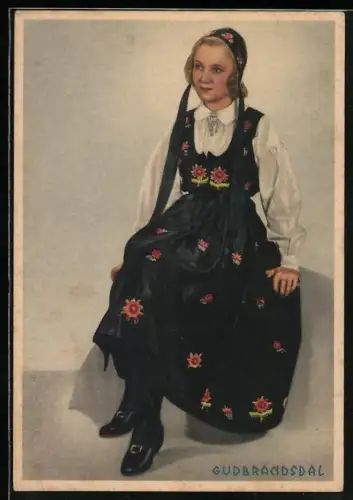 AK norwegische Tracht: Gudbrandsdal mit Mütze