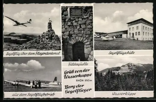 AK Gersfeld, Berg der Segelflieger, Segelflug über dem Fliegerdenkmal, Fuldaquelle