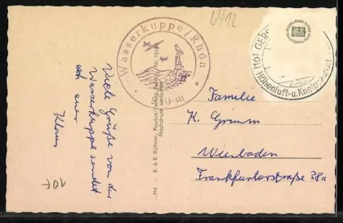 AK Gersfeld, Berg der Segelflieger, Segelflug über dem Fliegerdenkmal, Fuldaquelle