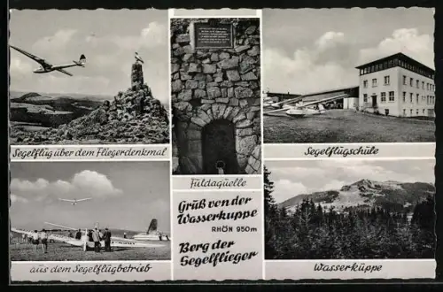 AK Gersfeld, Berg der Segelflieger, Segelflug über dem Fliegerdenkmal, Fuldaquelle