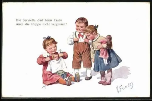 Künstler-AK Karl Feiertag: Kinder spielen mit ihren Puppen