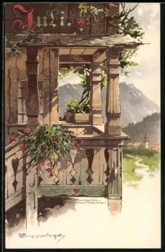 Künstler-AK Theodor Guggenberger: Allegorie Juli, Sonniger Balkon