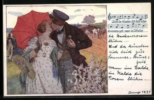 Künstler-AK Karl Friedrich Gsur, Deutscher Schulverein Nr. 20: küssendes Liebespaar