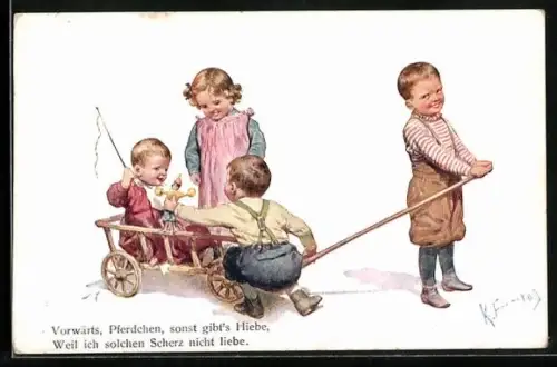 Künstler-AK Karl Feiertag: Kinder mit Wägelchen