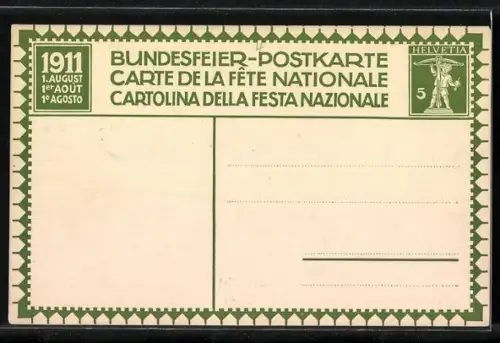 AK Schweizer Bundesfeier 1911, Schlachtszene, Ritter wird vom Pferd geworfen