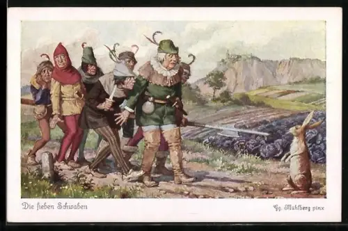 Künstler-AK Georg Mühlberg: Die sieben Schwaben und der Hase