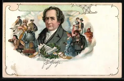 AK Goethe im Portrait und Ausschnitte aus seinen Werken