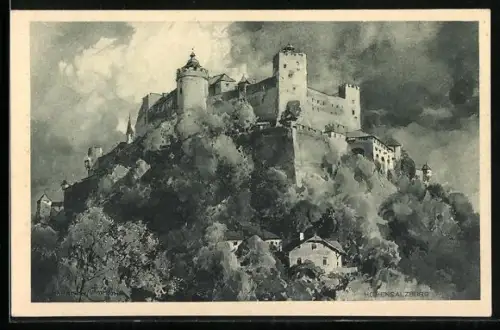 Künstler-AK Edward Harrison Compton: Hohensalzburg, Blick gegen den Hang zur Festung hoch