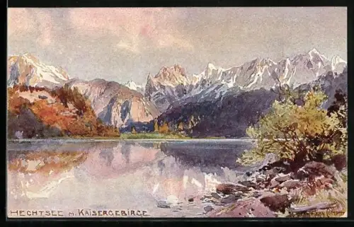 Künstler-AK Edward Harrison Compton: Hechtsee, Blick vom See auf das Kaisergebirge