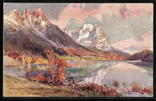 Künstler-Lithographie Edward Harrison Compton: Hintersteiner See mit Wildem Kaiser