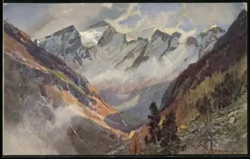Künstler-AK Edward Harrison Compton: Badgastein, Blick auf Ankogl aus dem Anlauftal