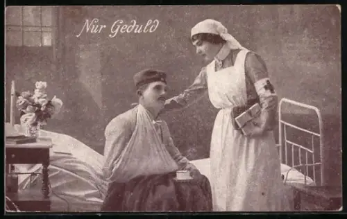 AK Nur Geduld, Krankenschwester und verwundeter Soldat, Rotes Kreuz