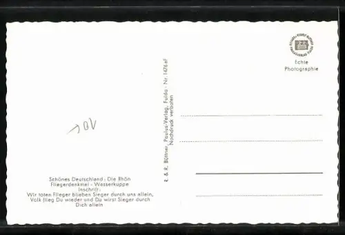 AK Segelflieger am Fliegerdenkmal auf der Wasserkuppe in der Rhön