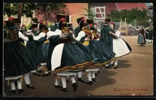 AK Paare in Hessischen Trachten beim Tanz