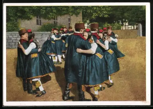 AK junge Paare in hessischen Trachten beim Schwälmer Tanz