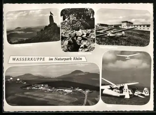 AK Wasserkuppe, Segelflugschule, Segelflieger beim Start, Fliegerdenkmal