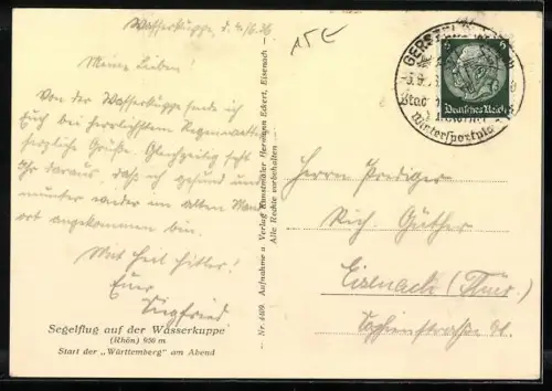 AK Start des Segelflugzeuges Württemberg von der Wasserkuppe