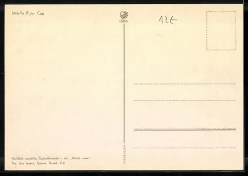 AK Flugzeug vom Typ Lietadlo Piper Cub auf der Piste