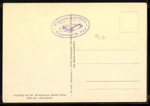 AK Wasserkuppe, Segelflugzeug Darmstadt kurz nach dem Start