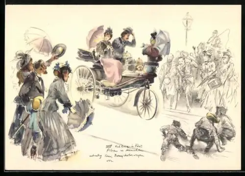 AK Menschen bestaunen erstes Auto, Patentwagen von Benz 1888