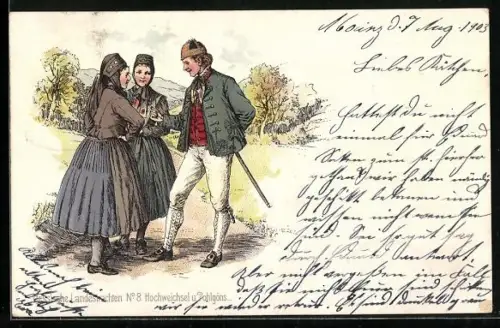 AK hessischen Landestrachten, Hochweichsel und Pohlgöns