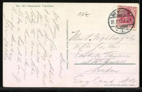 AK Hessische Trachten, Mädchen gehen zur Kirmes