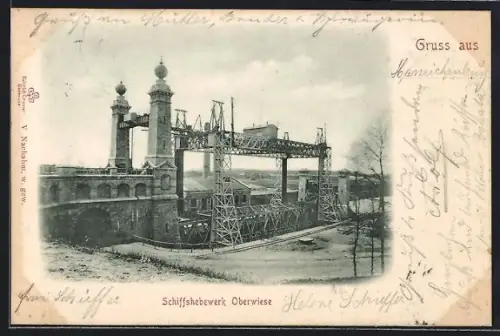 AK Oberwiese, Ansicht vom Schiffshebewerk Oberwiese