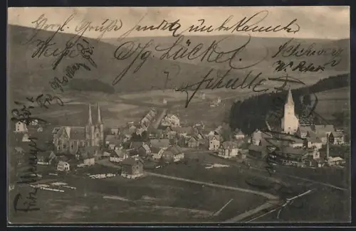 AK Netphen /Sieg, Ortsansicht mit Kirche aus der Vogelschau
