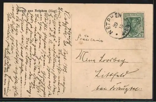 AK Netphen /Sieg, Ortsansicht mit Kirche aus der Vogelschau