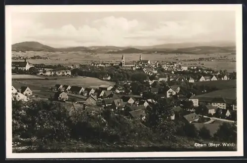 AK Cham /Bayr. Wald, Ortsansicht vom Berghang aus