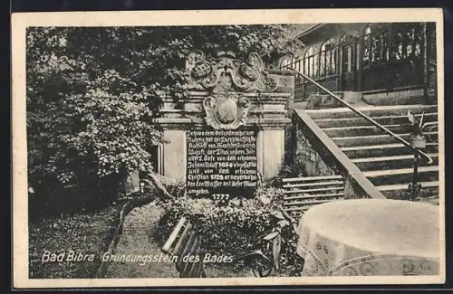 AK Bad Bibra, Gründungsstein des Bades