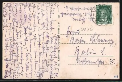 AK Werder a. H., Strassenblick zur Bismarckshöhe ur Baumblüte