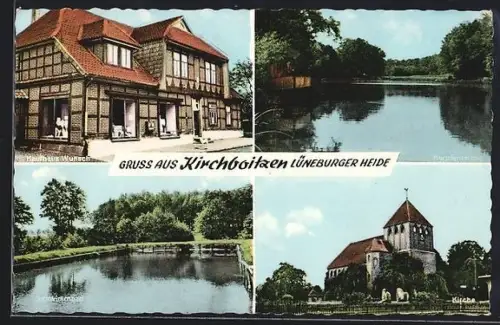 AK Kirchboitzen /Lüneburger Heide, Kaufhaus Wunsch, Schwimmbad, Karpfenteich, Kirche