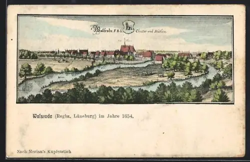AK Walsrode /Lüneburg, Merian-Ansicht der Stadt im Jahre 1654