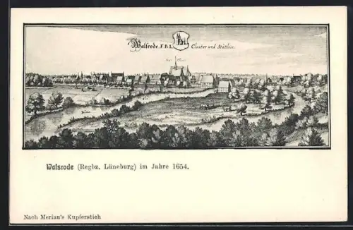 AK Walsrode /Lüneburg, Ansicht der Stadt im Jahre 1654, Merian