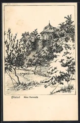 Künstler-AK Pfalzel, Alter Herrensitz