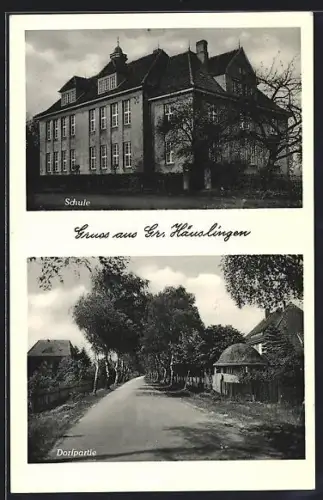 AK Gr. Häuslingen, Schule, Dorfpartie