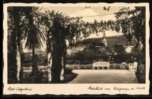 AK Bad Salzschlirf, Ausblick vom Kurgarten mit Kirche