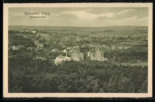 AK Ballenstedt /Harz, Panoramaansicht des Ortes
