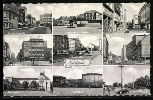 AK Sterkrade, Stadtmitte, Steinbrinkstrasse, Johanniter-Krankenhaus, Bahnhofsvorplatz
