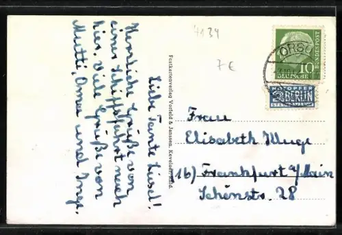 AK Orsoy, Pulverturm, Rheinpartie mit Fähre, Ev. Krankenhaus, Kath. Krankenhaus, Rheintor