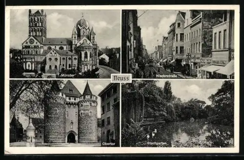 AK Neuss, Münster, Obertor, Niederstrasse, Stadtgarten