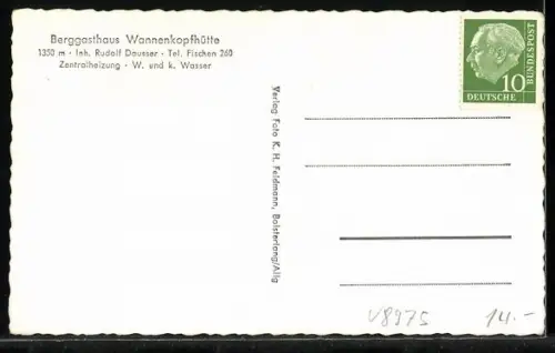 AK Obermaiselstein /Allgäu, Berggasthaus Wannenkopfhütte, Inh. Rudolf Dausser