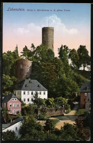 AK Lobenstein / Thüringen, Blick vom Kirchturm auf den alten Turm